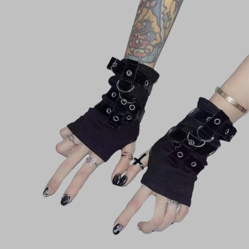 Street Fashion Gloves - Y2K Personalized Buckle Punk Style Fingerless