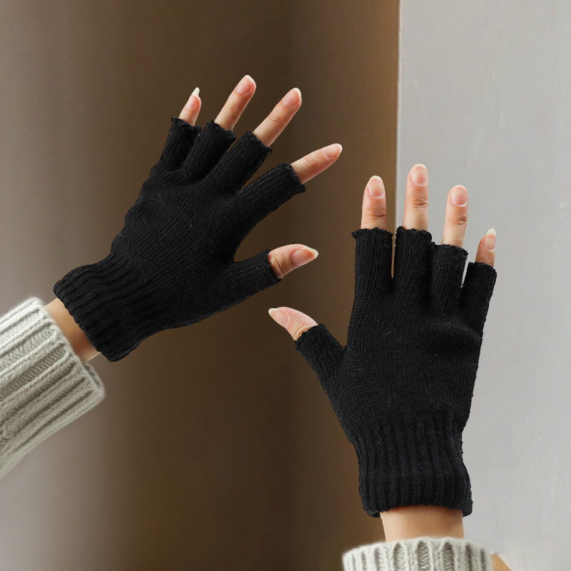 Street Fashion Gloves - Wool Half-Finger Gloves for Women, Cute