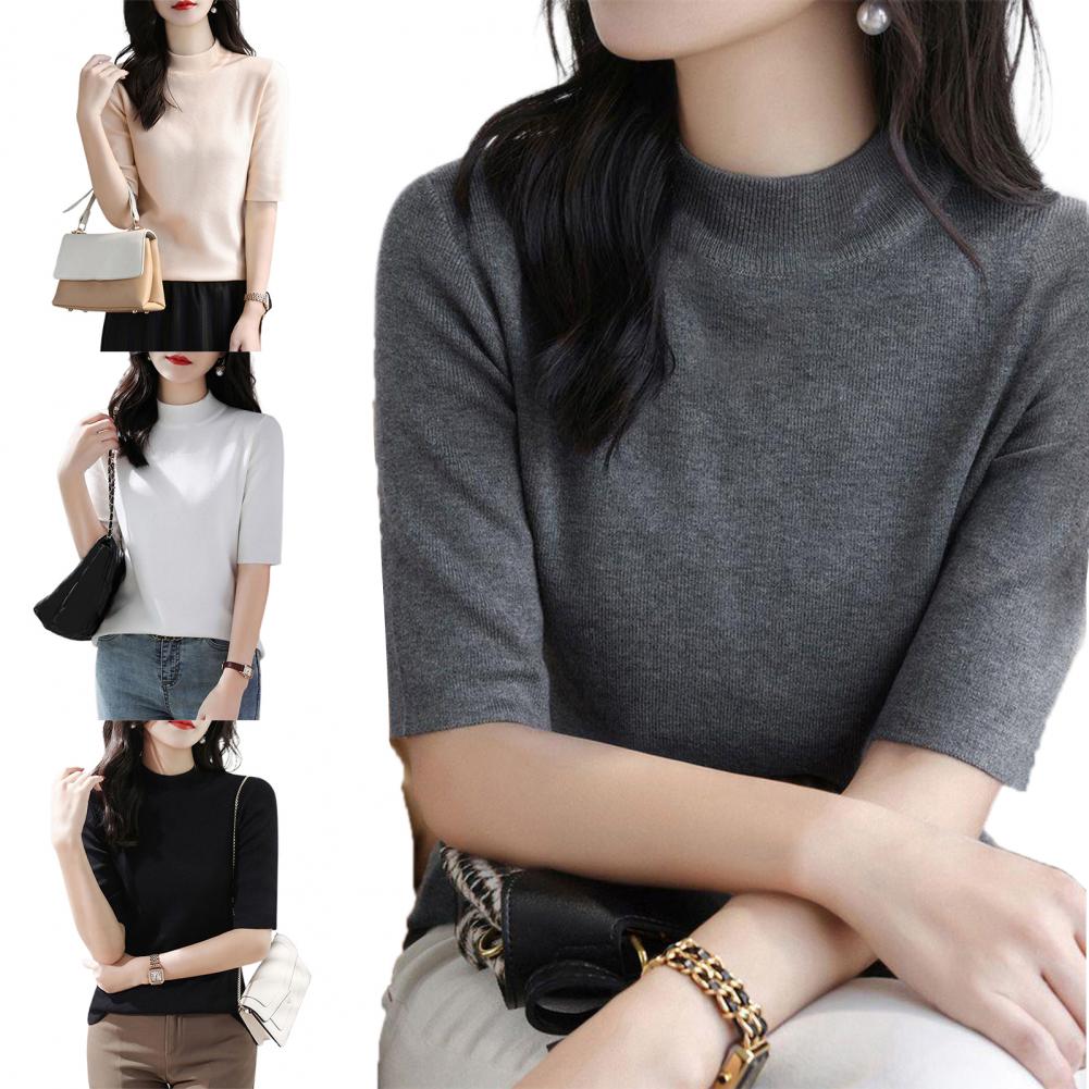 Korean Street Fashion Female - Summer Knitted Sweater Short Sleeve Solid