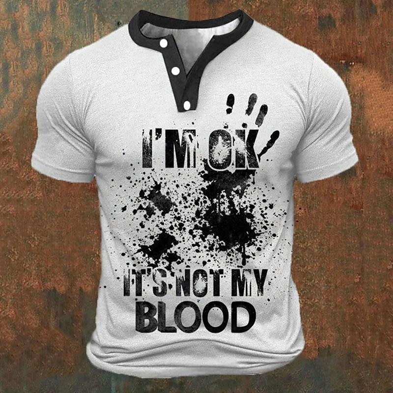 Street Fashion For Man - Funny 3D Letter Print Men's Henley