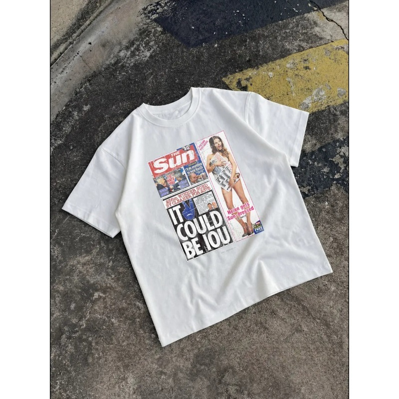 Female Vintage Newspaper T‑Shi - Street Fashion Magazines review and price