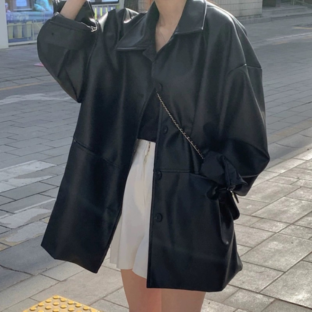 Fashion Women Faux Leather Jac - Korean Street Fashion Female review and price