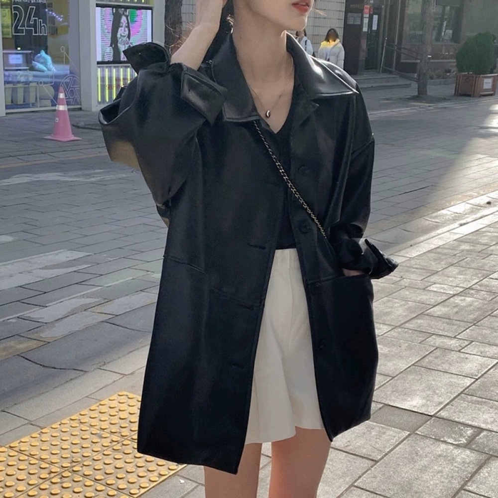 Fashion Women Faux Leather Jac - Korean Street Fashion Female review and price