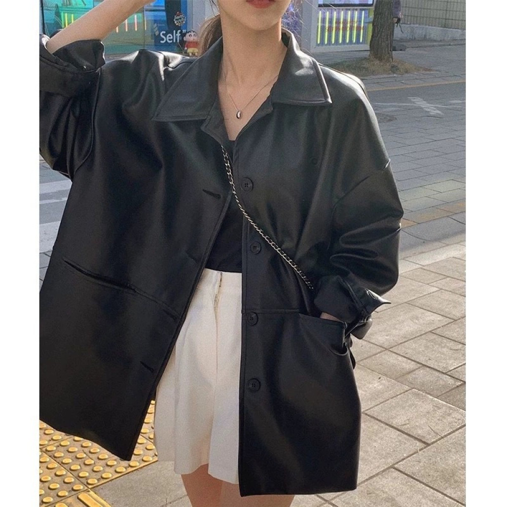 Fashion Women Faux Leather Jac - Korean Street Fashion Female review and price