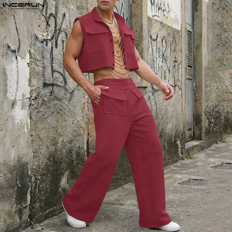 INCERUN Men Sets Solid Sleevel - Street Fashion For Man review and price