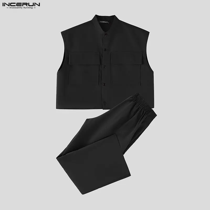 INCERUN Men Sets Solid Sleevel - Street Fashion For Man review and price